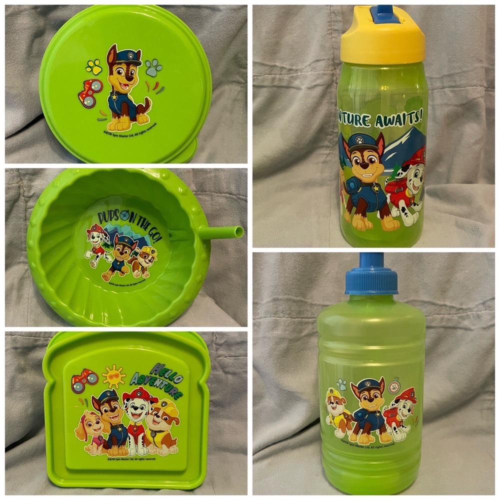 NEW Set of 5 Nickelodeon Paw Patrol Water Bottles‎ Bowl & 2 Containers w/ Lids